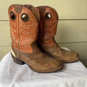 Ariat Brown and Tan Cowboy Boots with Decorative Stitching style 10002325